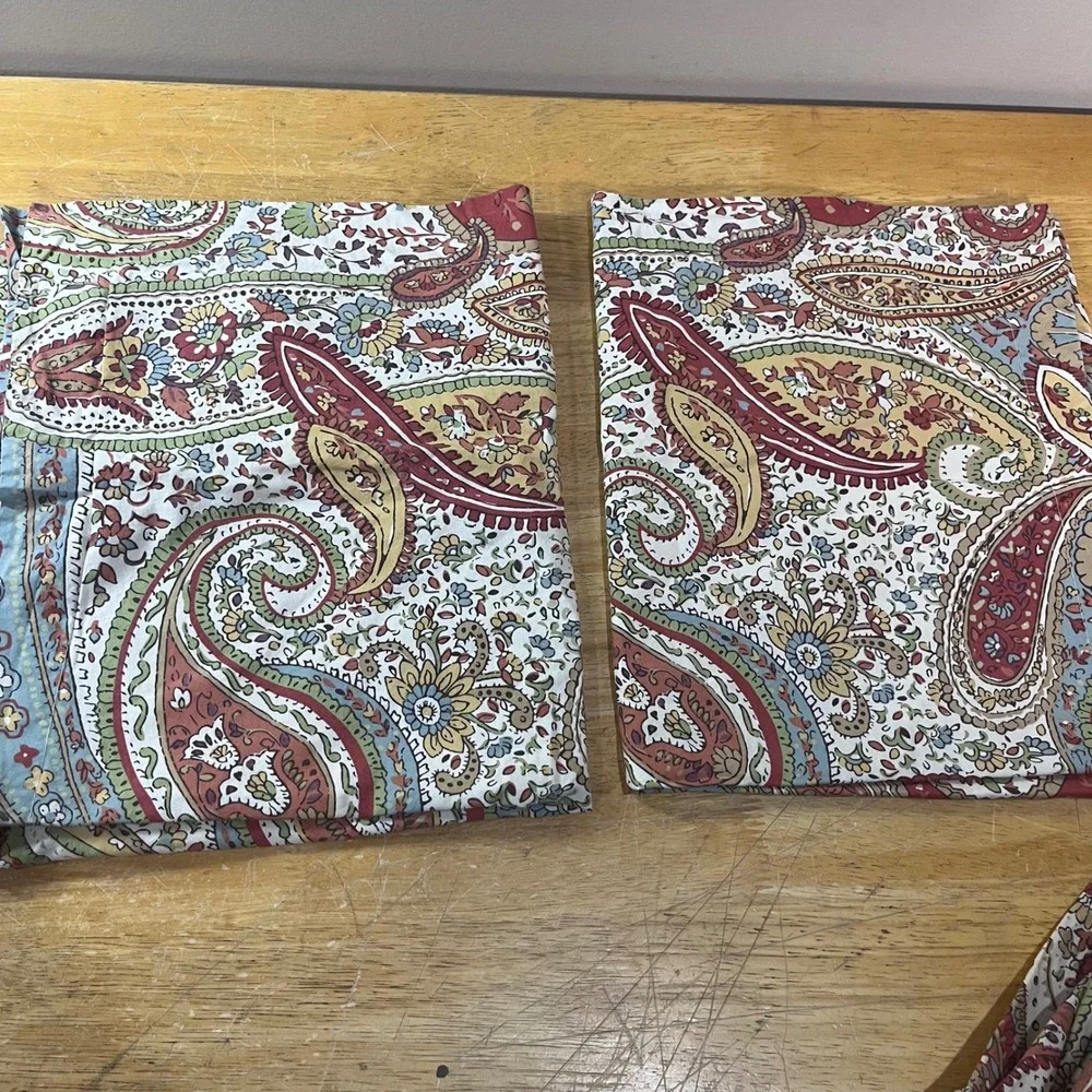 Pottery Barn Harper Paisley Full Queen Duvet Cover & 2 Shams Red Blue Gold Vtg